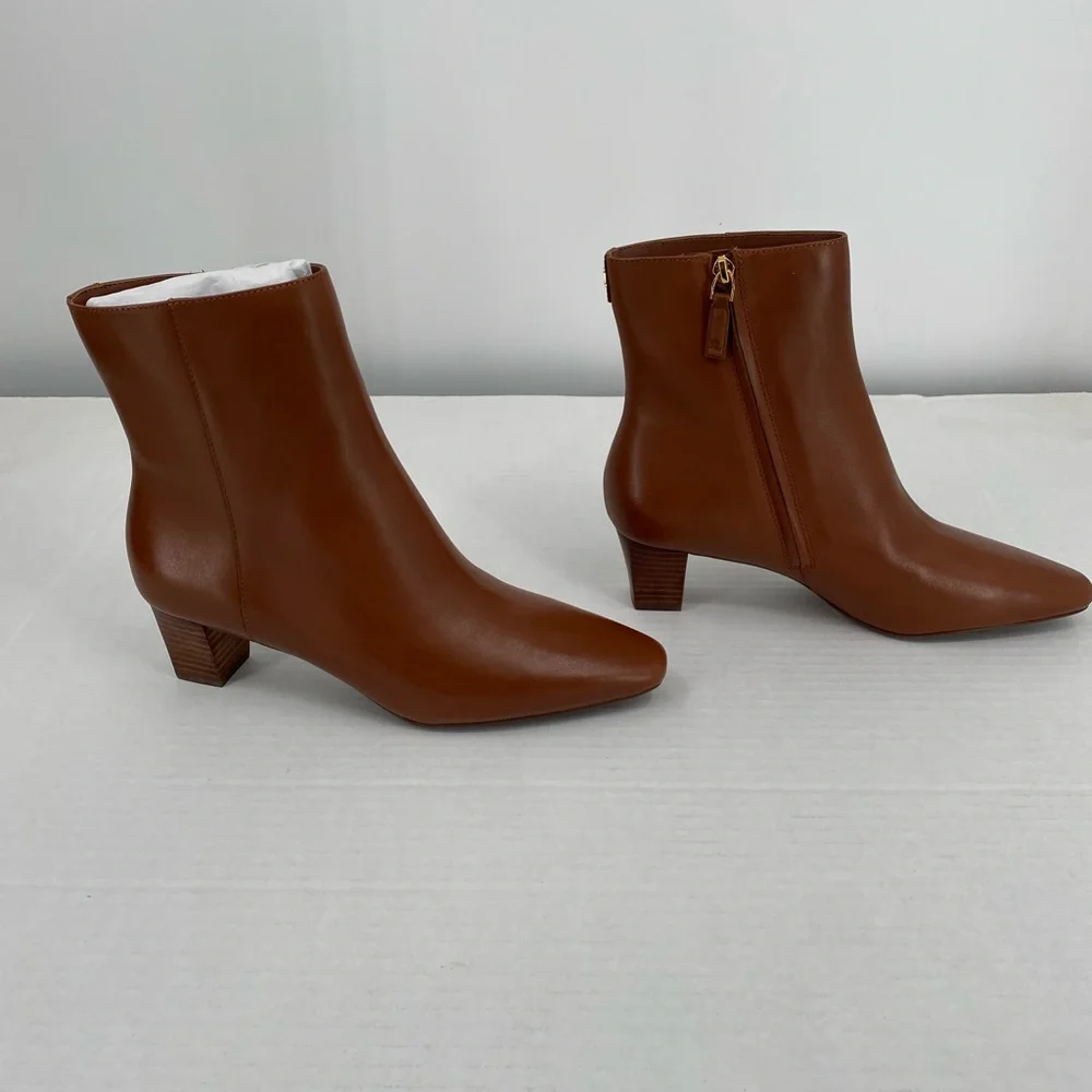 Lauren Ralph Lauren Willa Burnished  Leather Booties. Ankle Boots Tan Size 10B